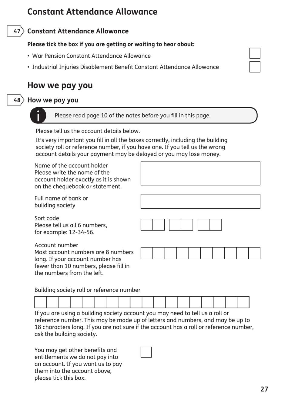 Form AA1 Attendance Allowance for People of State Pension Age or Over - United Kingdom, Page 27