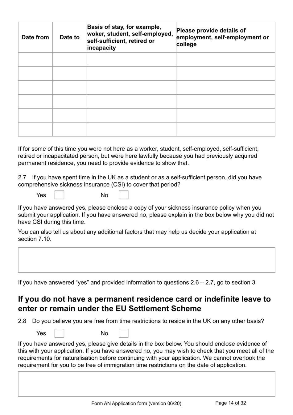 Form AN Application for Naturalisation as a British Citizen - United Kingdom, Page 14