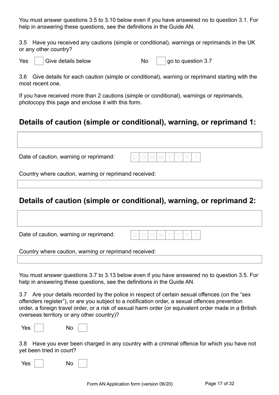Form AN Application for Naturalisation as a British Citizen - United Kingdom, Page 17