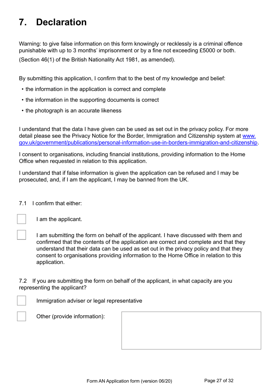 Form AN Application for Naturalisation as a British Citizen - United Kingdom, Page 27
