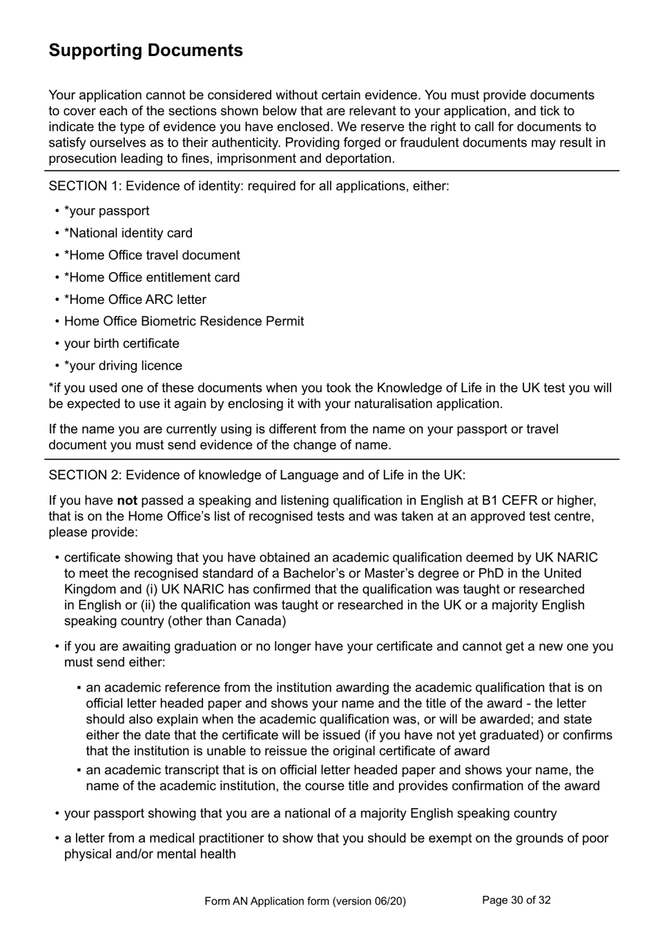 Form AN Application for Naturalisation as a British Citizen - United Kingdom, Page 30