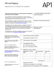 Form AP1 &quot;Application to Change the Register&quot; - United Kingdom