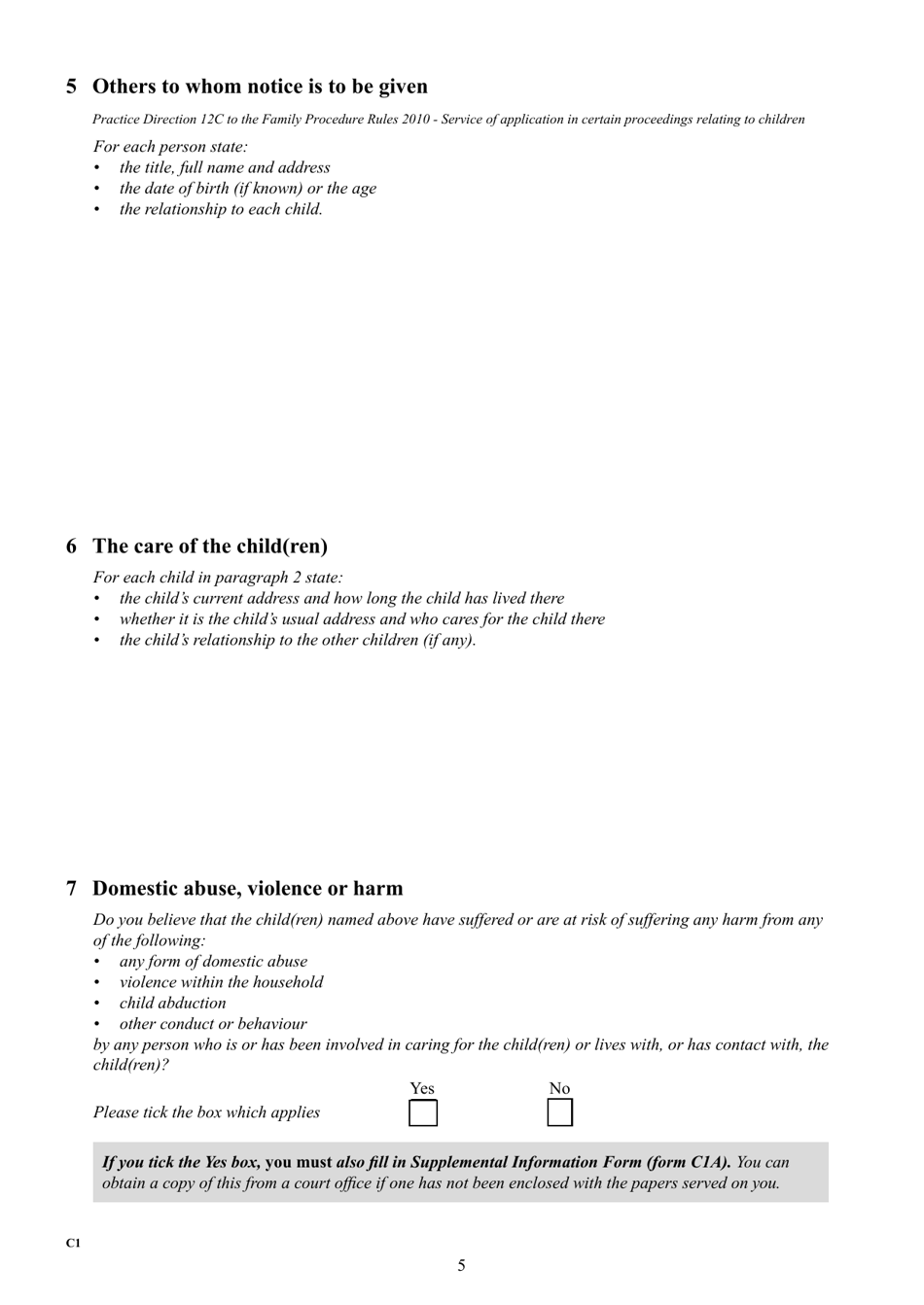 Form C1 Application for an Order - United Kingdom, Page 5