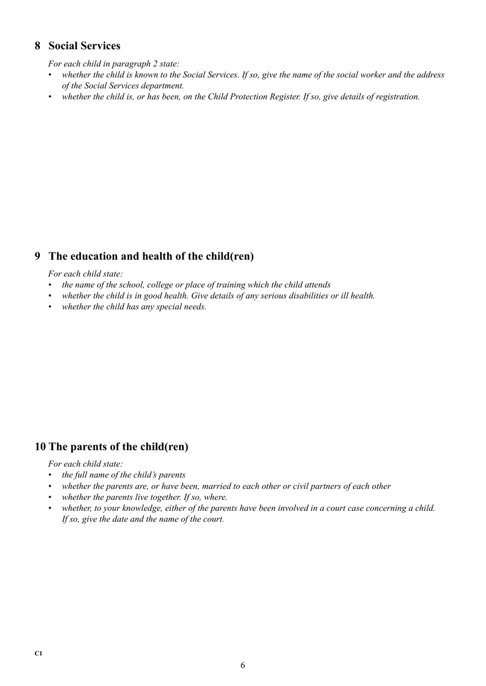 Form C1 Application for an Order - United Kingdom, Page 6