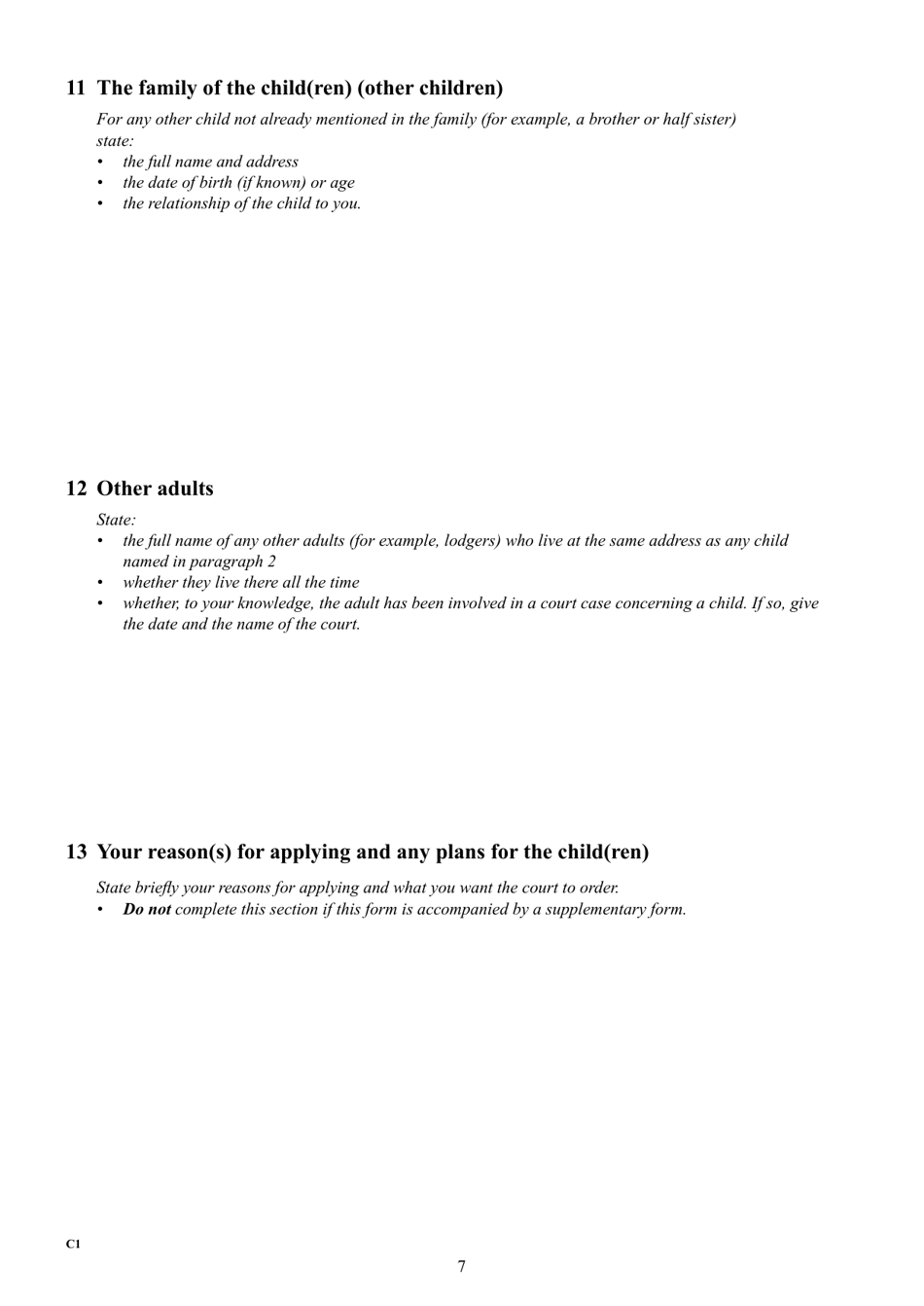 Form C1 Application for an Order - United Kingdom, Page 7