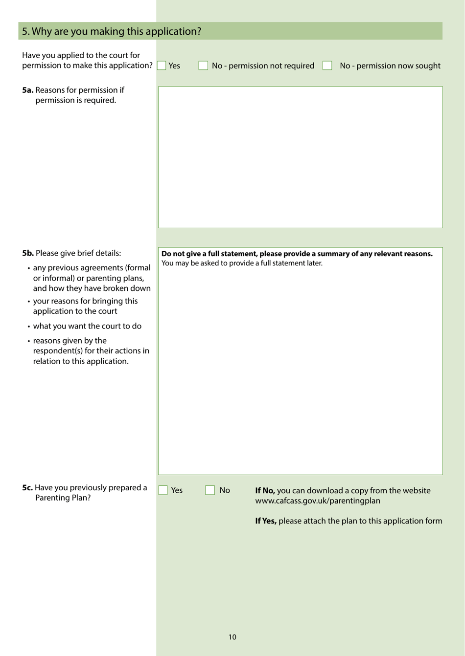 Form C100 Application Under the Children Act 1989 for a Child Arrangements, Prohibited Steps, Specific Issue Section 8 Order or to Vary or Discharge a Section 8 Order - United Kingdom, Page 12