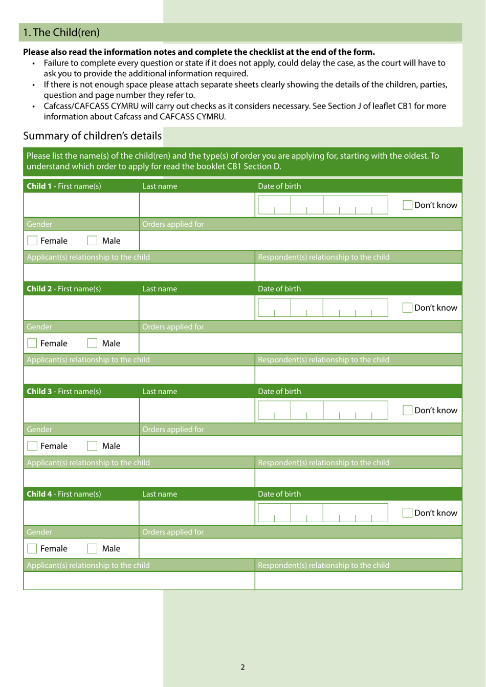 Form C100 Application Under the Children Act 1989 for a Child Arrangements, Prohibited Steps, Specific Issue Section 8 Order or to Vary or Discharge a Section 8 Order - United Kingdom, Page 4