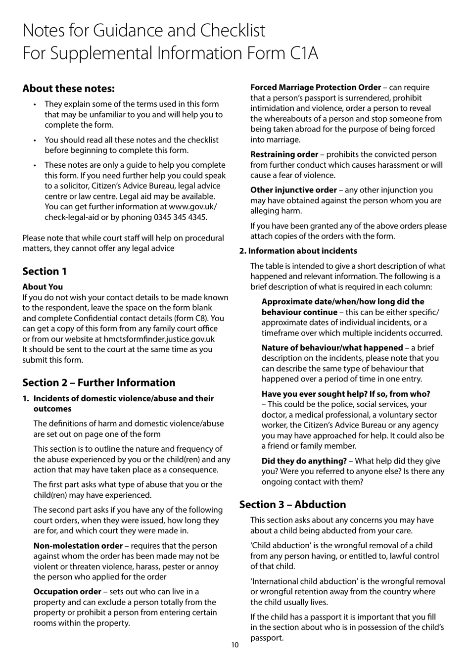 Form C1A Allegations of Harm and Domestic Violence (Supplemental Information Form) - United Kingdom, Page 10