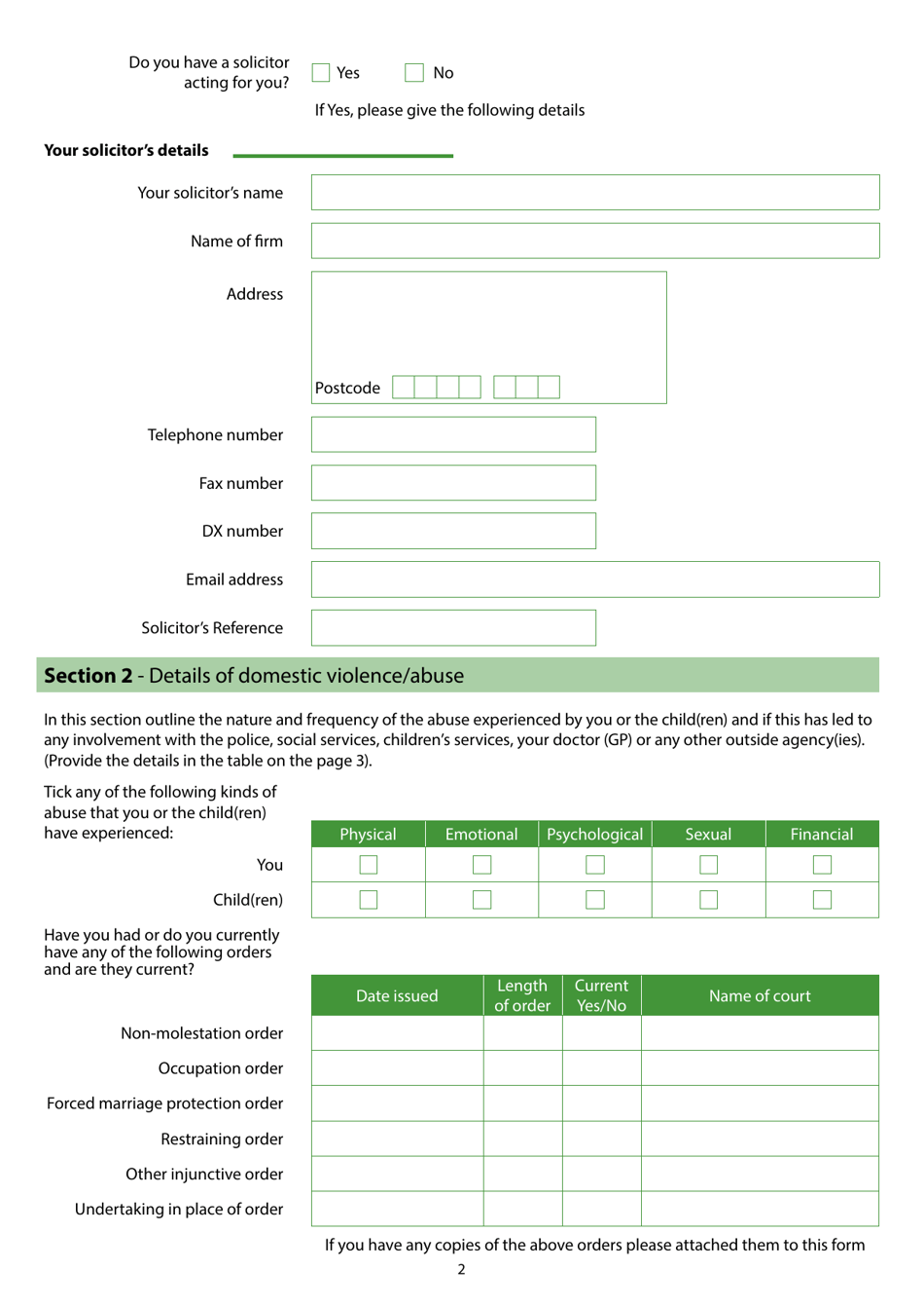 Form C1A Allegations of Harm and Domestic Violence (Supplemental Information Form) - United Kingdom, Page 2