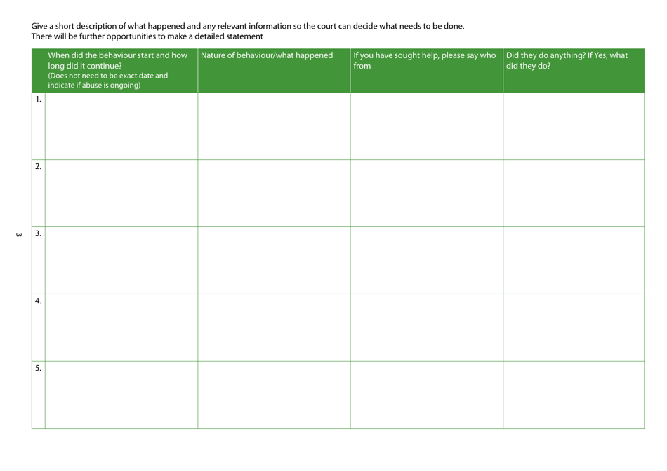 Form C1A Allegations of Harm and Domestic Violence (Supplemental Information Form) - United Kingdom, Page 3