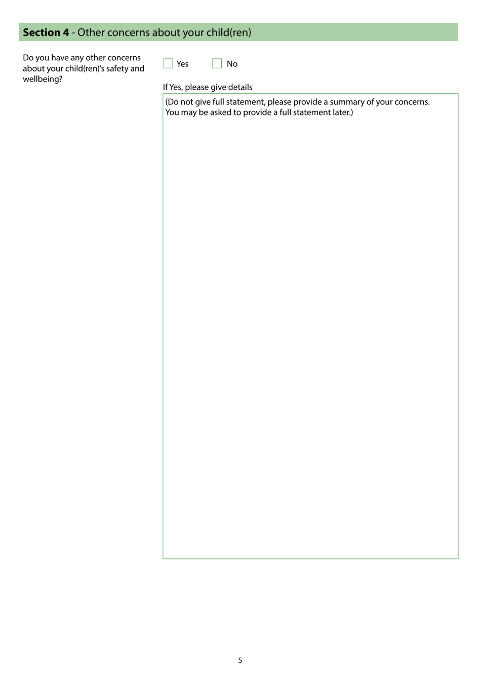Form C1A Allegations of Harm and Domestic Violence (Supplemental Information Form) - United Kingdom, Page 5