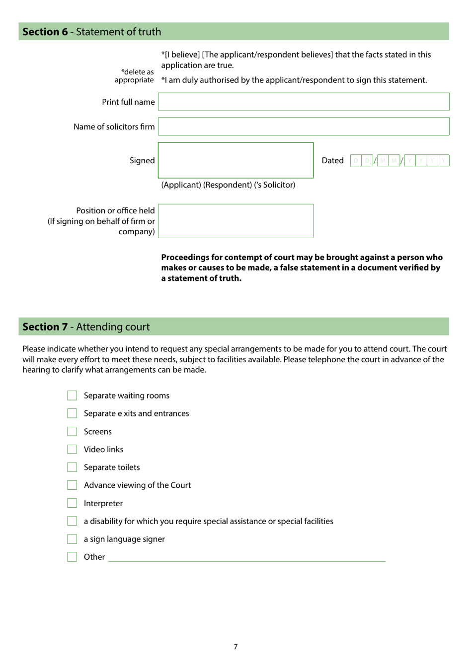 Form C1A Allegations of Harm and Domestic Violence (Supplemental Information Form) - United Kingdom, Page 7