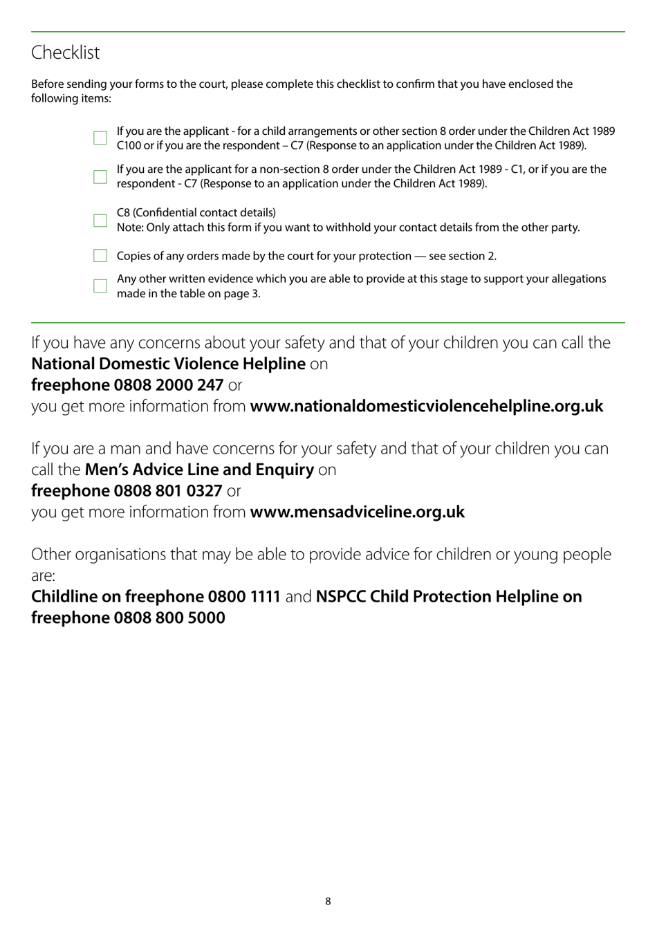 Form C1A Allegations of Harm and Domestic Violence (Supplemental Information Form) - United Kingdom, Page 8