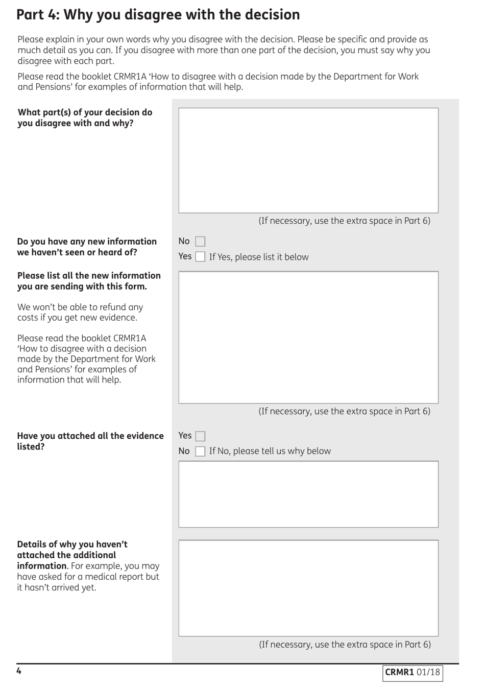 Form CRMR1 If You Disagree With a Decision Made by the Department for Work and Pensions - United Kingdom, Page 5