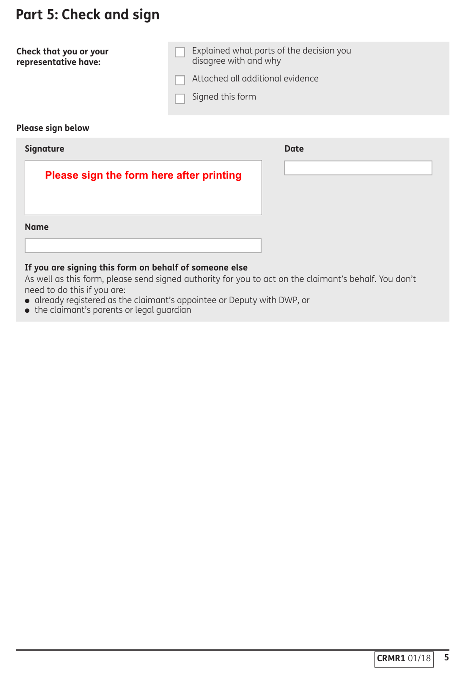 Form CRMR1 If You Disagree With a Decision Made by the Department for Work and Pensions - United Kingdom, Page 6
