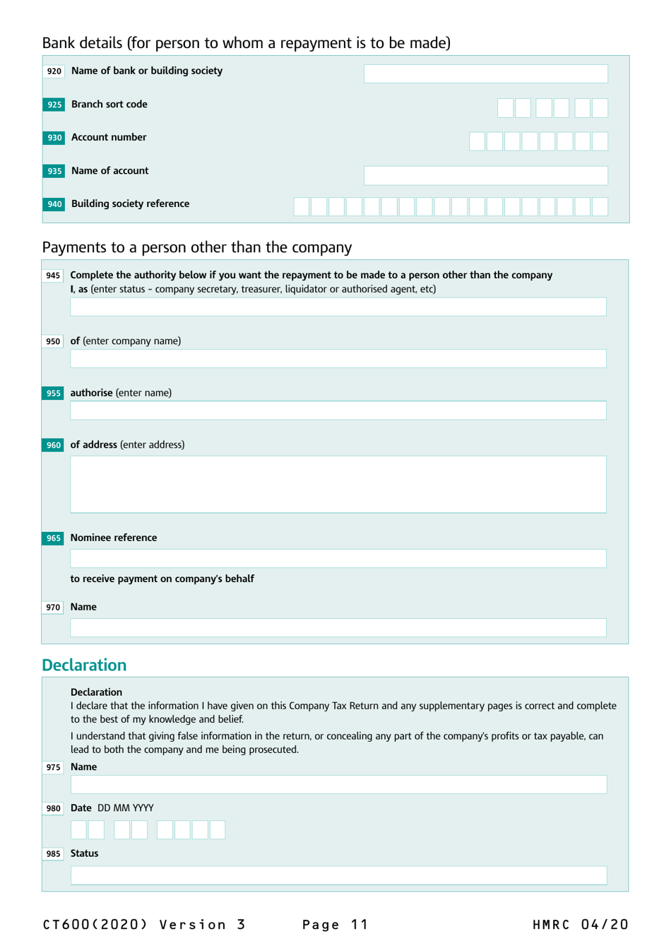 Form CT600 Company Tax Return - United Kingdom, Page 11