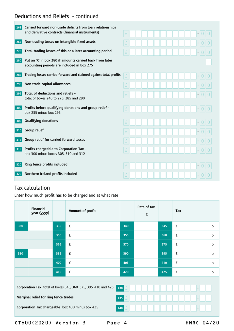 Form CT600 Company Tax Return - United Kingdom, Page 4