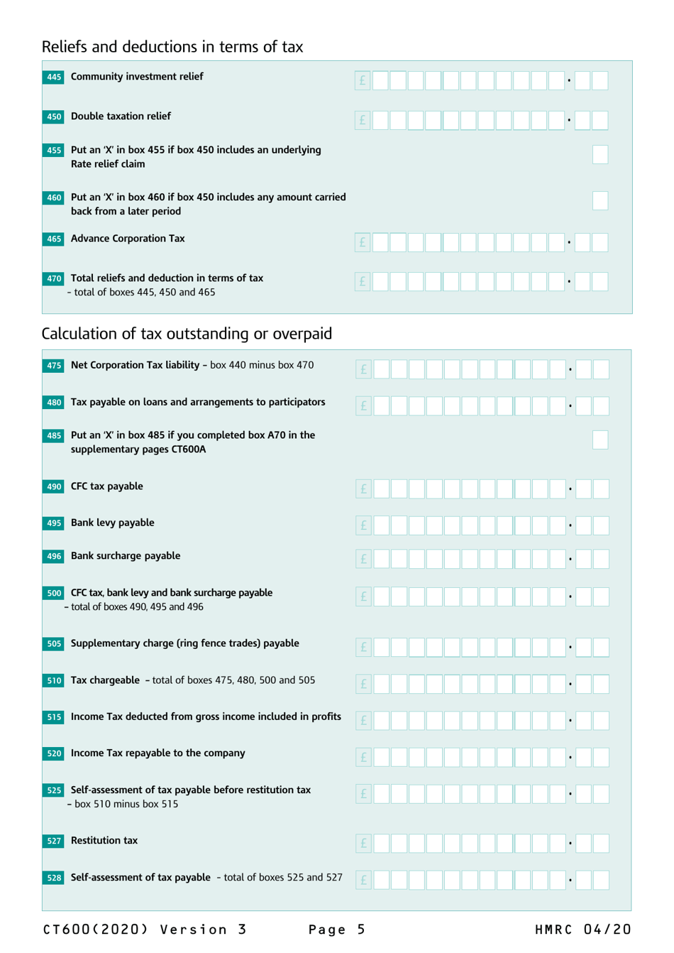 Form CT600 Company Tax Return - United Kingdom, Page 5