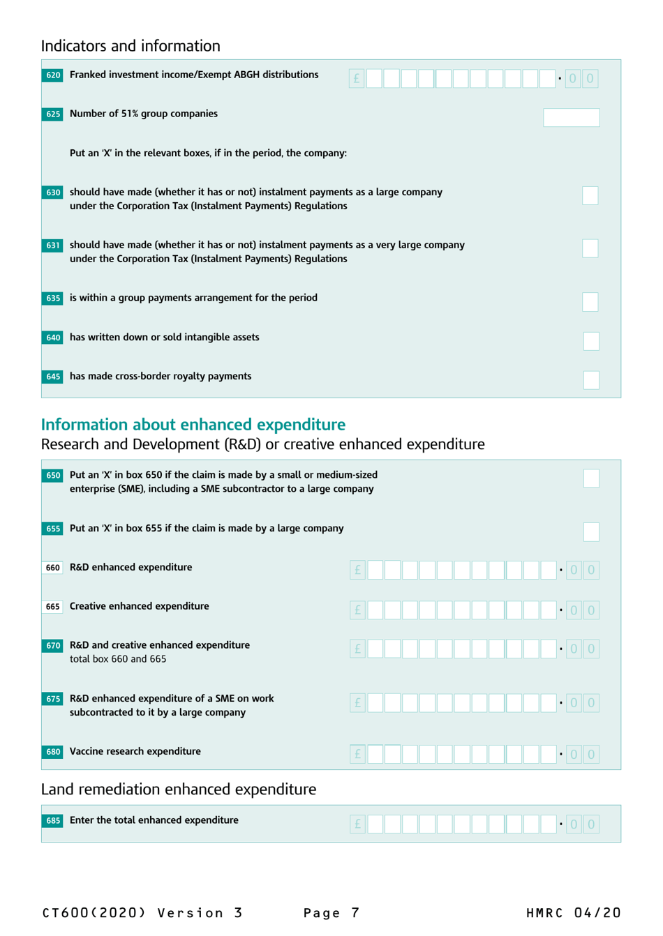 Form CT600 Company Tax Return - United Kingdom, Page 7