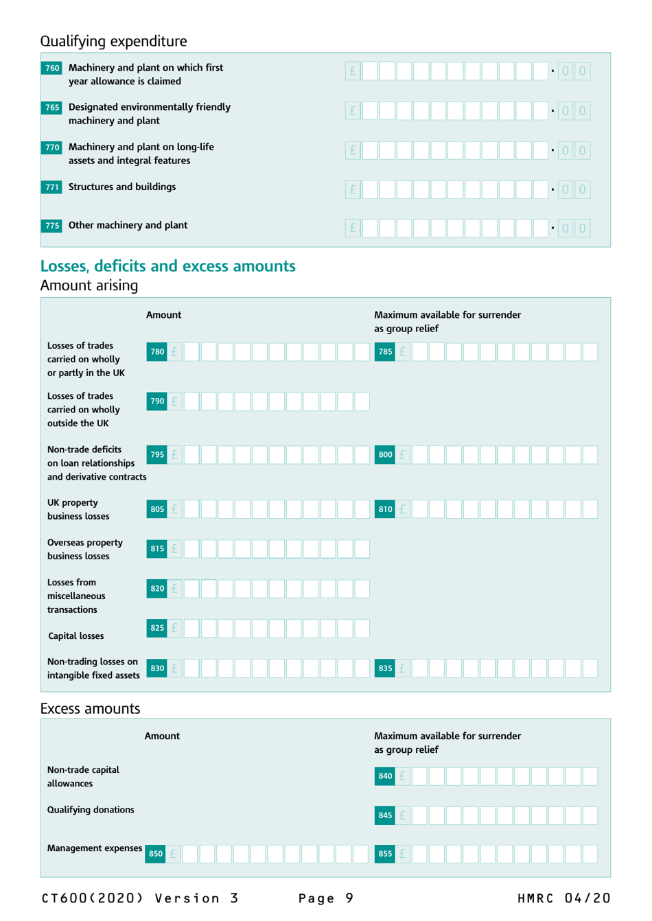 Form CT600 Company Tax Return - United Kingdom, Page 9