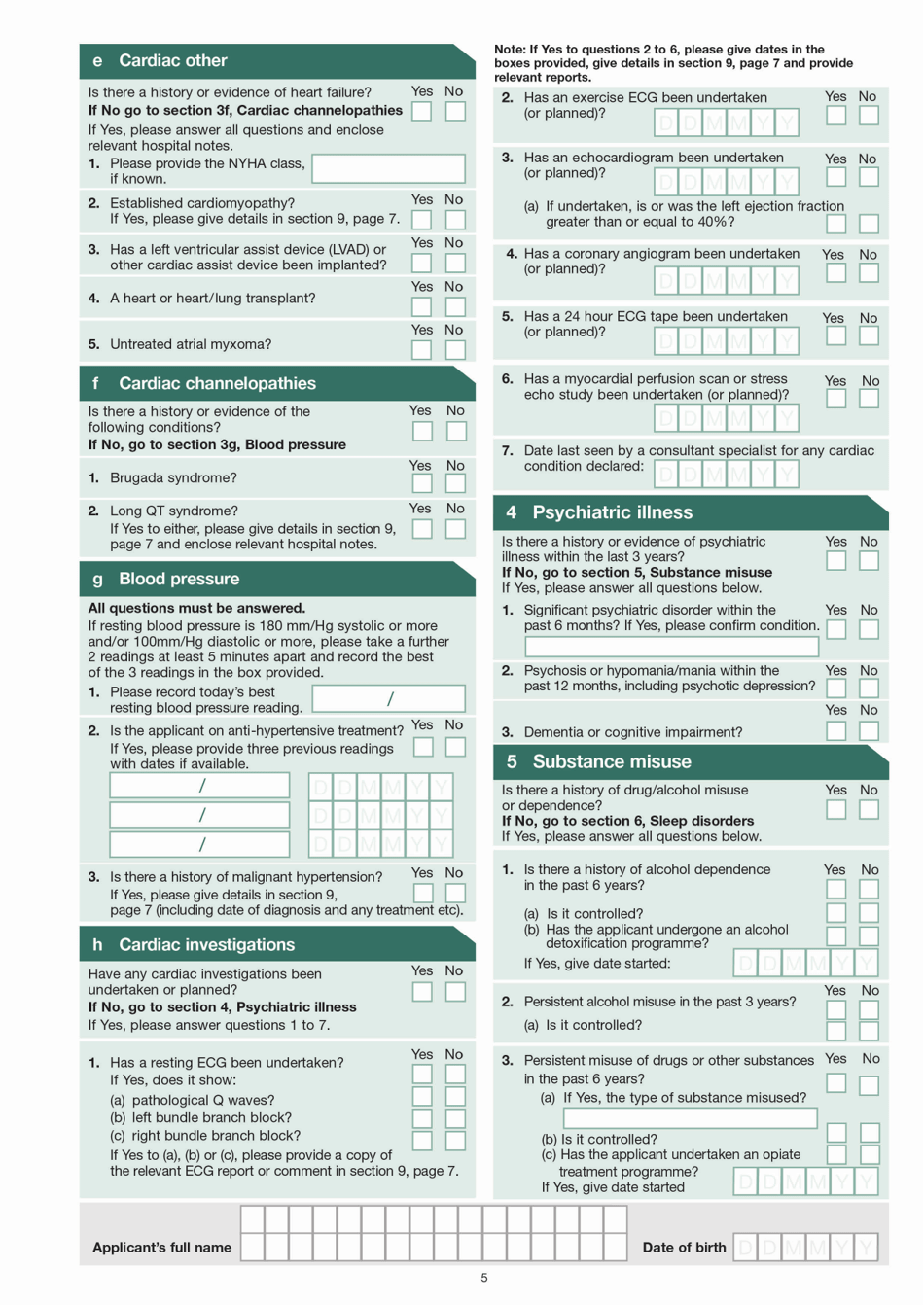 Form D4 Medical Examination Report for a Group 2 (Bus or Lorry) Licence - United Kingdom, Page 5
