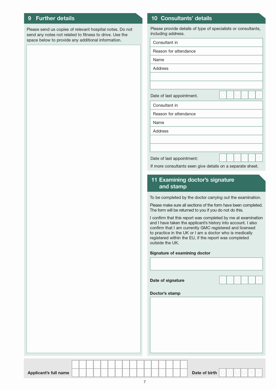 Form D4 Medical Examination Report for a Group 2 (Bus or Lorry) Licence - United Kingdom, Page 7