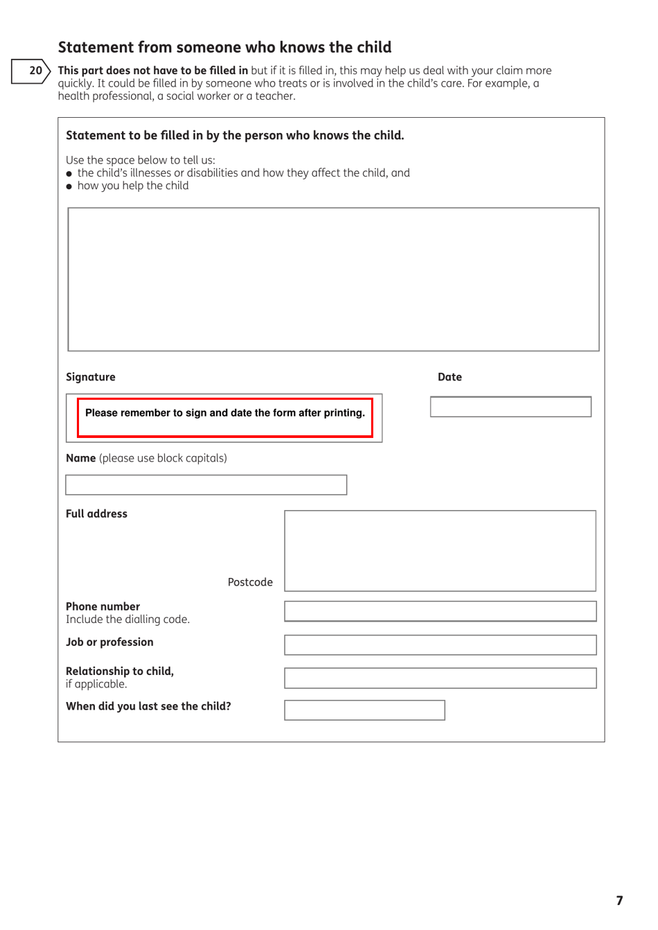 Form DLA1A Disability Living Allowance for a Child Under 16 - United Kingdom, Page 31