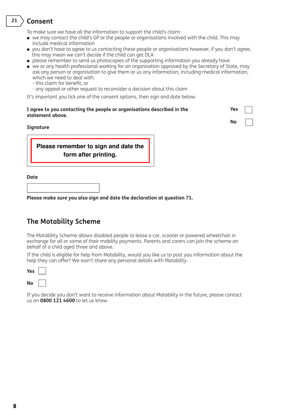 Form DLA1A Disability Living Allowance for a Child Under 16 - United Kingdom, Page 32