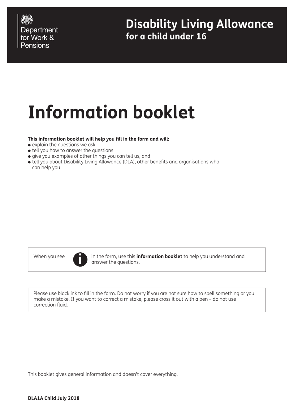 Form DLA1A Disability Living Allowance for a Child Under 16 - United Kingdom, Page 3