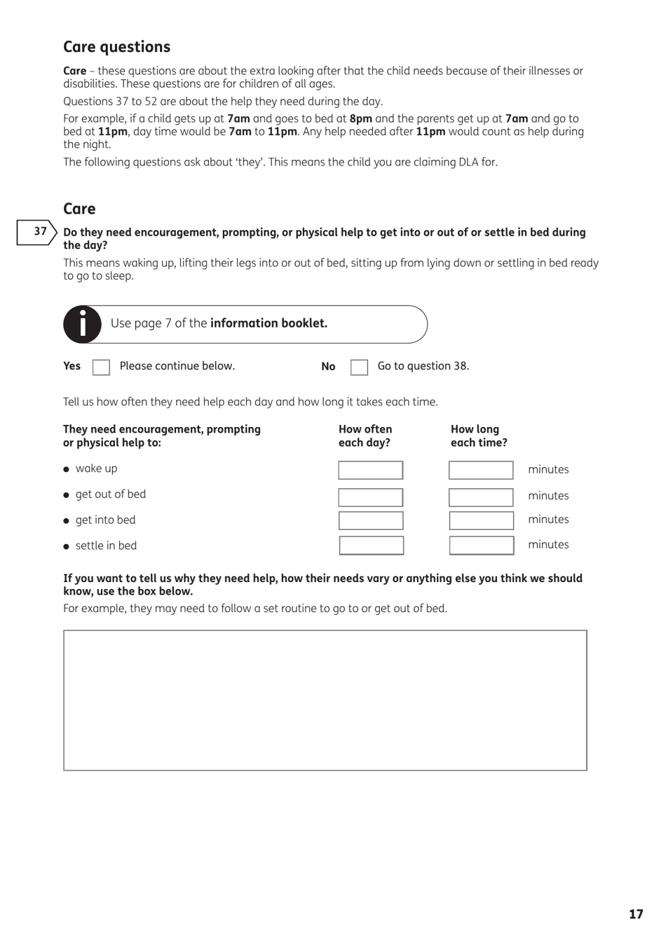 Form DLA1A Disability Living Allowance for a Child Under 16 - United Kingdom, Page 41