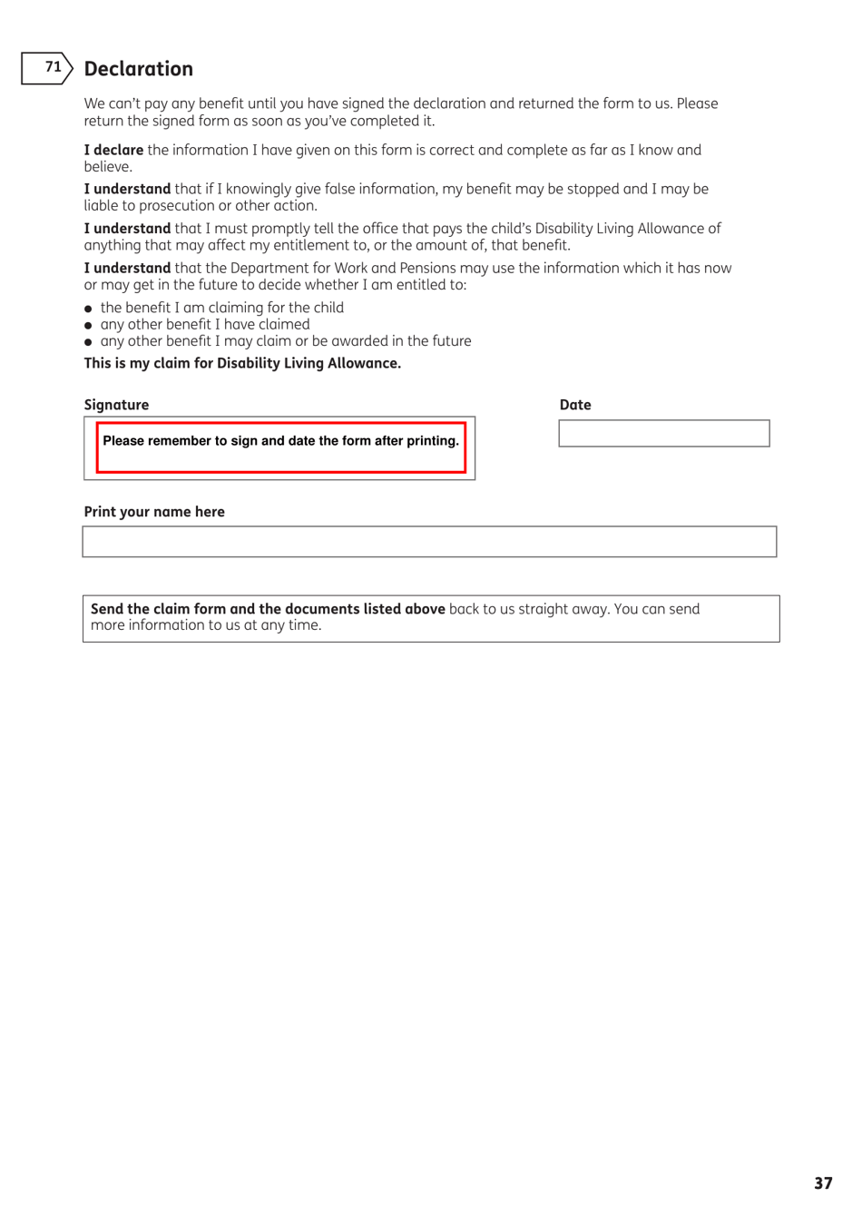 Form DLA1A Disability Living Allowance for a Child Under 16 - United Kingdom, Page 61