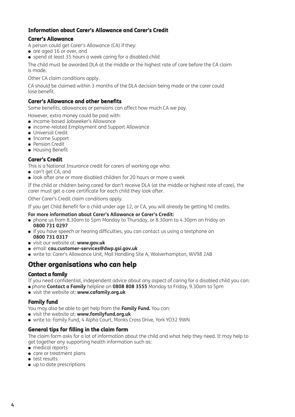 Form DLA1A Disability Living Allowance for a Child Under 16 - United Kingdom, Page 6