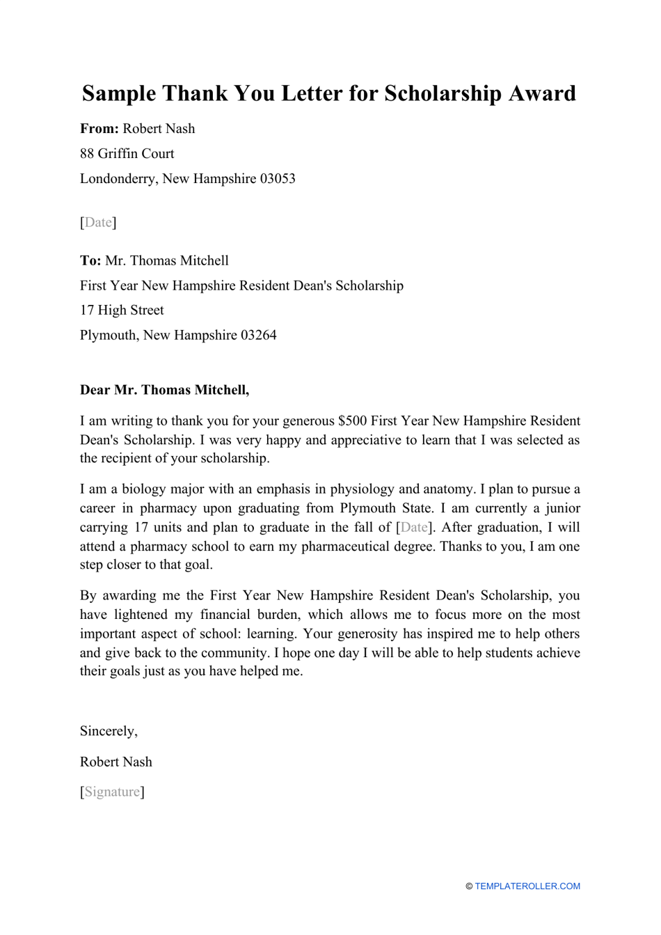 phd scholarship thank you letter