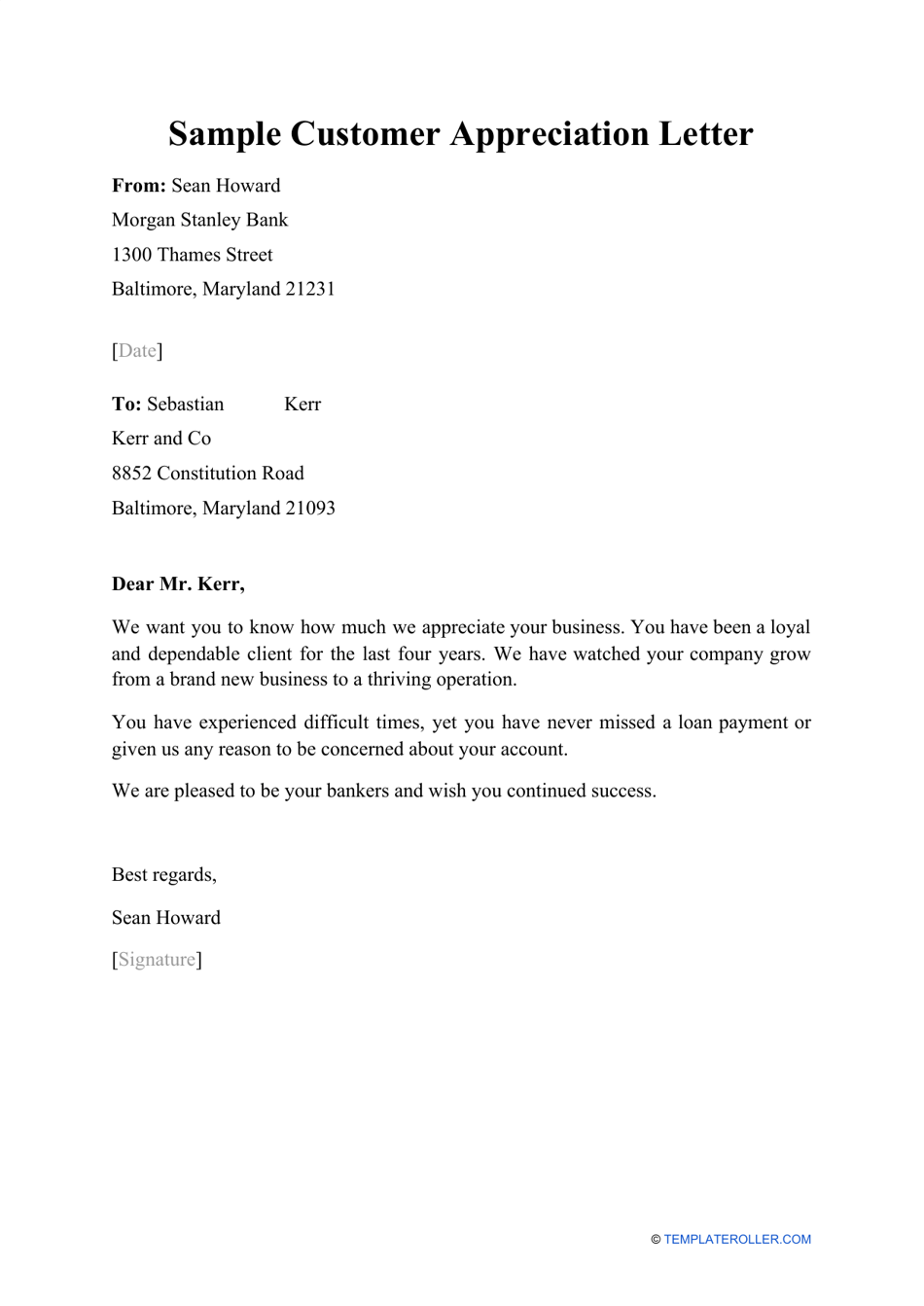 Sample Customer Appreciation Letter Download Printable PDF Templateroller