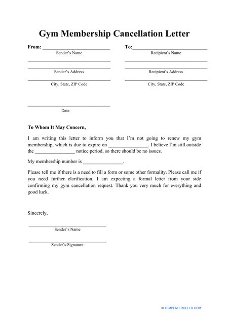 Gym Membership Cancellation Letter Template Download Printable PDF