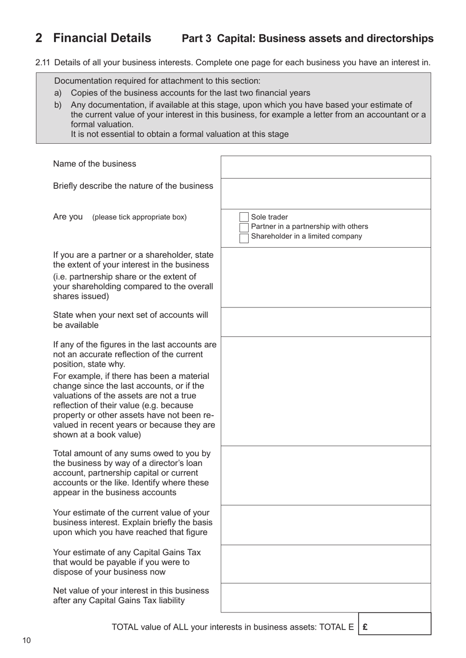 Form E Financial Statement - United Kingdom, Page 10