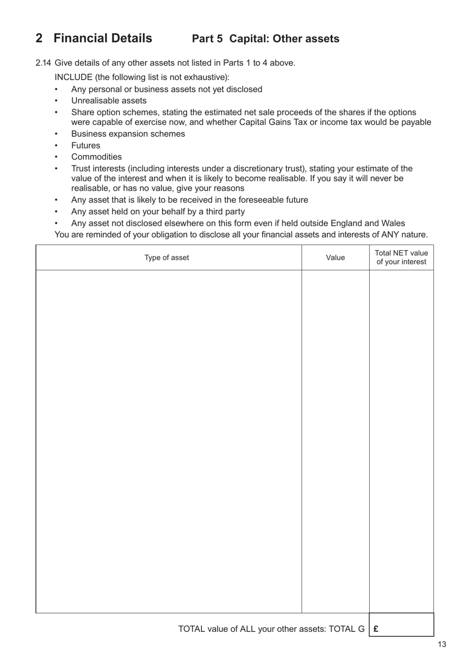 Form E Financial Statement - United Kingdom, Page 13