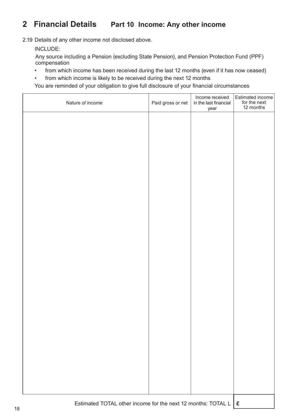 Form E Financial Statement - United Kingdom, Page 18