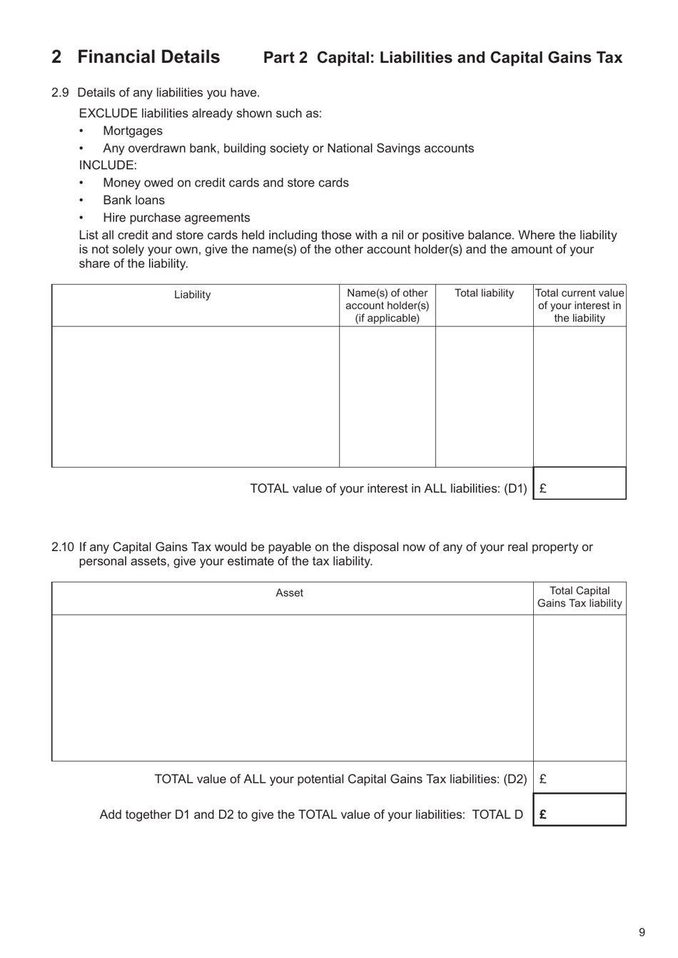 Form E Financial Statement - United Kingdom, Page 9