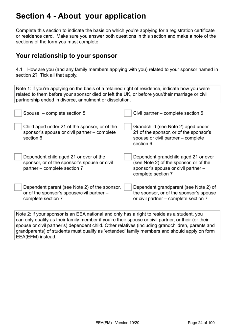 Form EEA(FM) Application for a Registration Certificate or Residence Card as the Family Member of a European Economic Area (Eea) or Swiss National - United Kingdom, Page 24