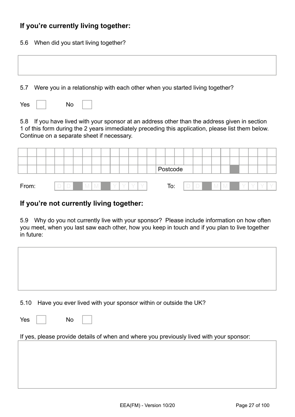 Form EEA(FM) Application for a Registration Certificate or Residence Card as the Family Member of a European Economic Area (Eea) or Swiss National - United Kingdom, Page 27