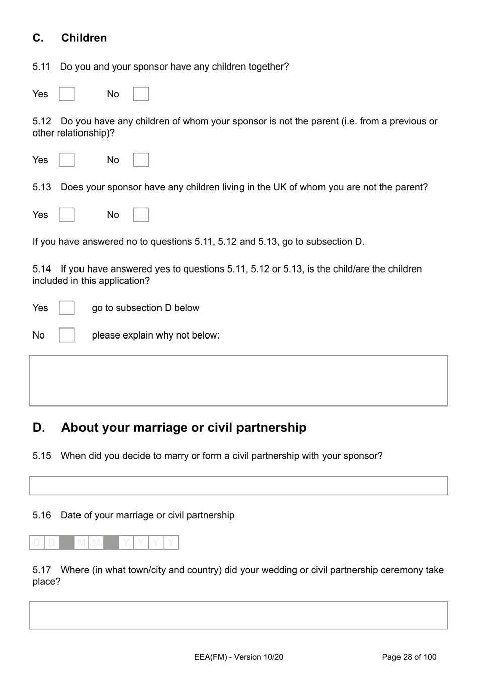 Form EEA(FM) Application for a Registration Certificate or Residence Card as the Family Member of a European Economic Area (Eea) or Swiss National - United Kingdom, Page 28