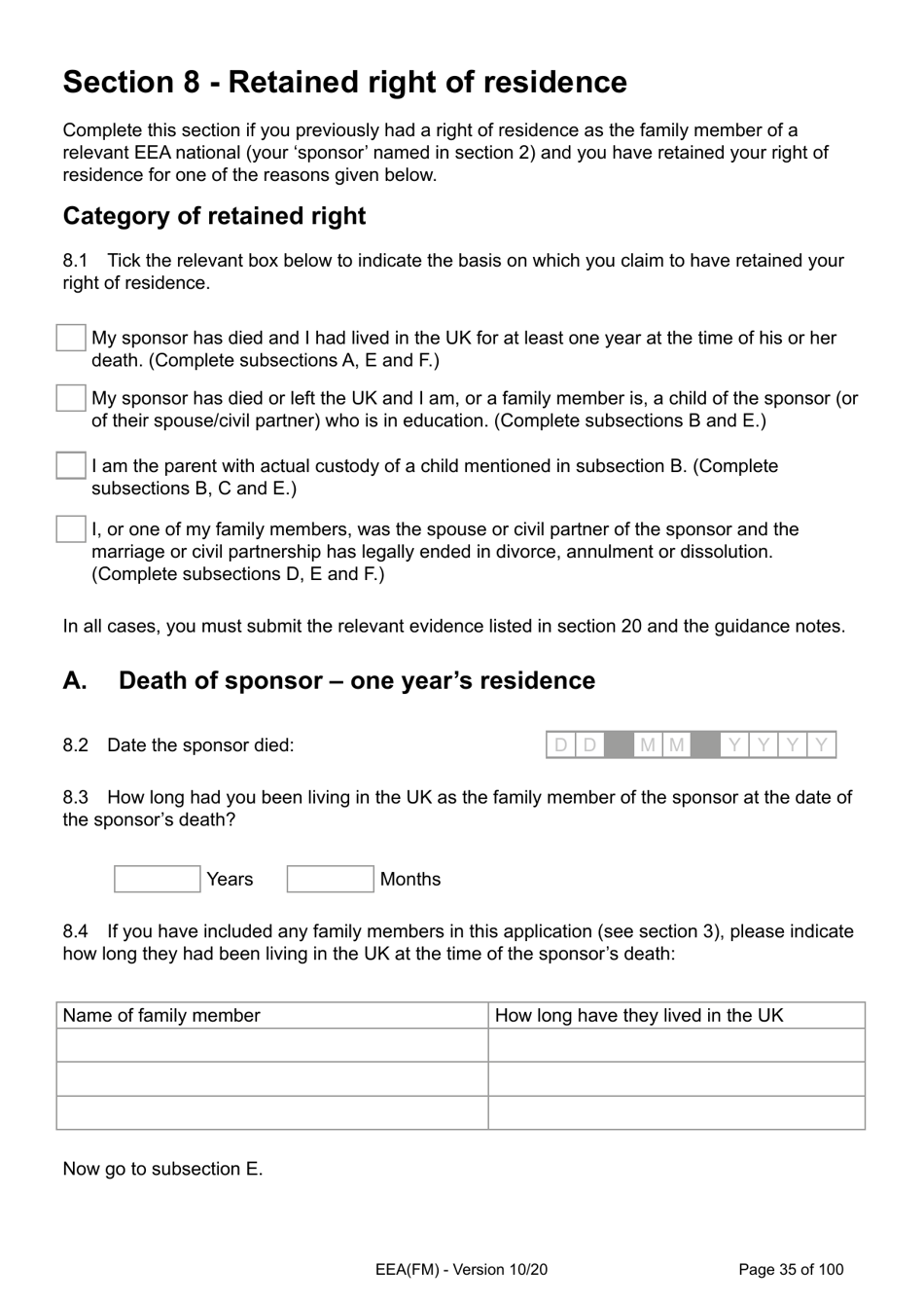 Form EEA(FM) Application for a Registration Certificate or Residence Card as the Family Member of a European Economic Area (Eea) or Swiss National - United Kingdom, Page 35