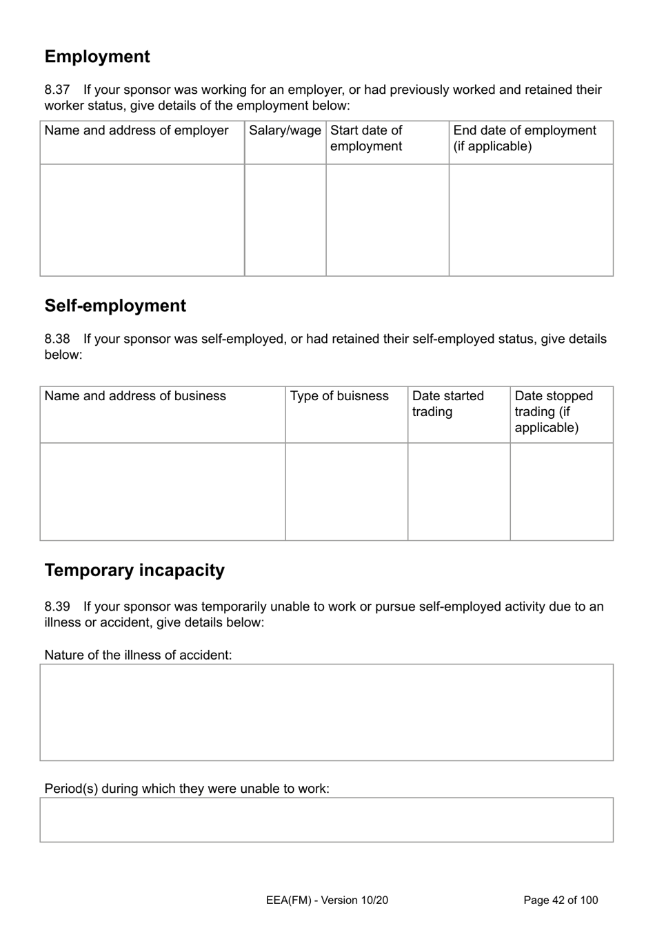 Form EEA(FM) Application for a Registration Certificate or Residence Card as the Family Member of a European Economic Area (Eea) or Swiss National - United Kingdom, Page 42