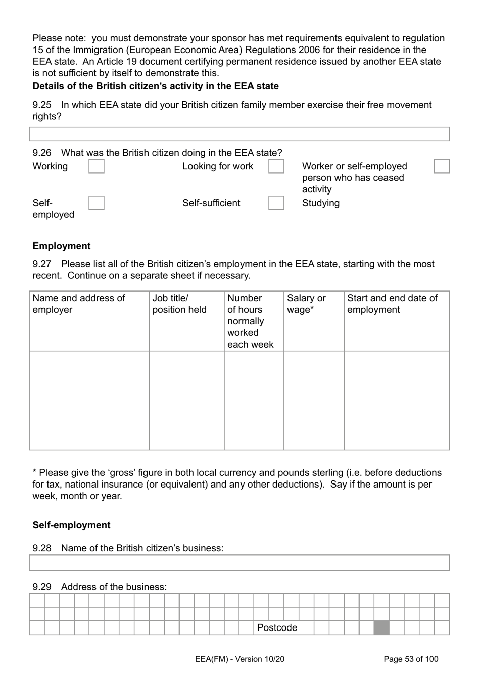 Form EEA(FM) Application for a Registration Certificate or Residence Card as the Family Member of a European Economic Area (Eea) or Swiss National - United Kingdom, Page 53