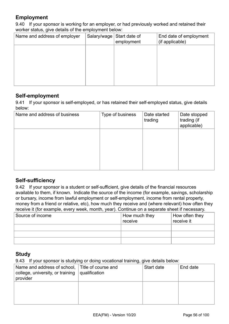Form EEA(FM) Application for a Registration Certificate or Residence Card as the Family Member of a European Economic Area (Eea) or Swiss National - United Kingdom, Page 56