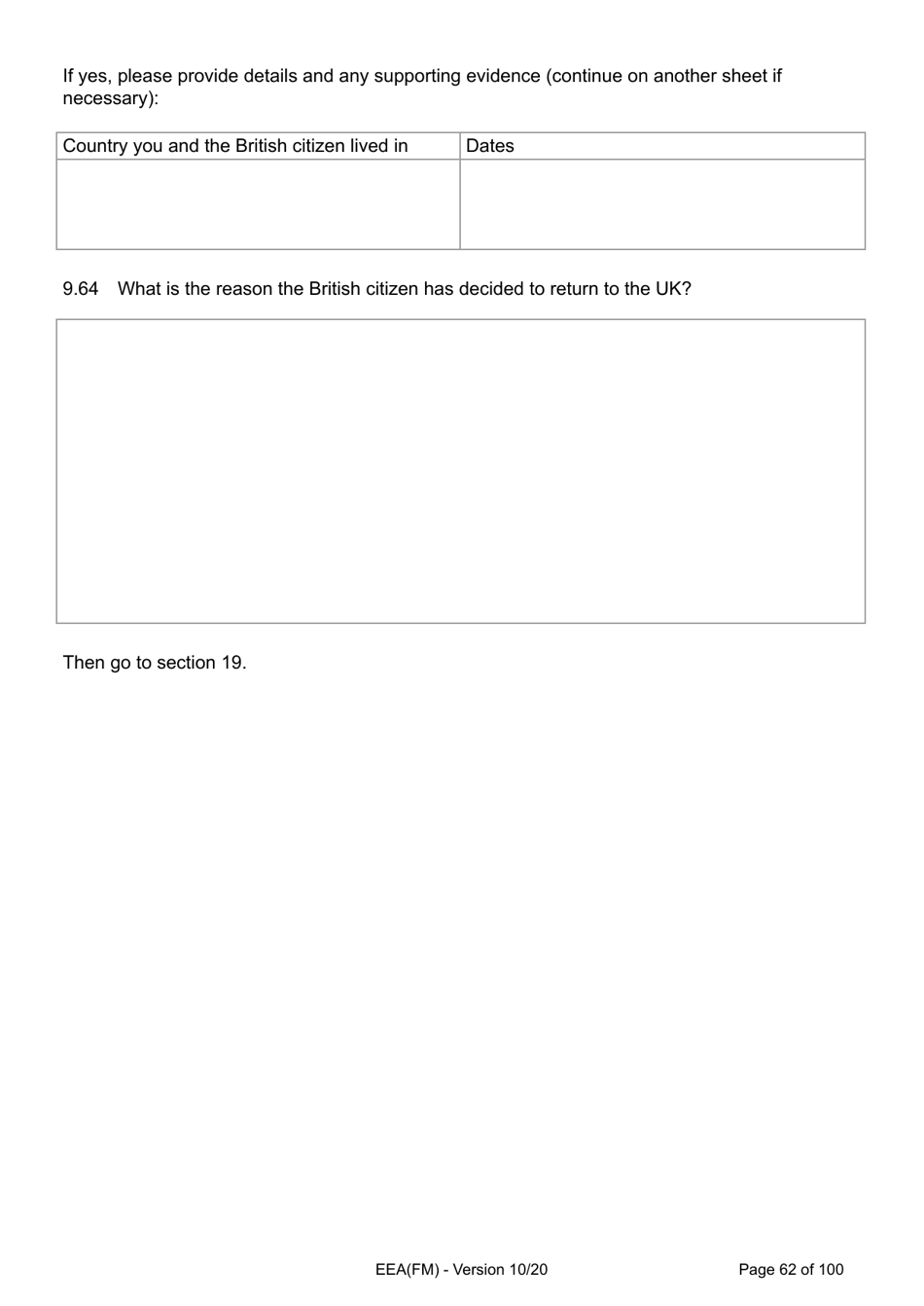 Form EEA(FM) Application for a Registration Certificate or Residence Card as the Family Member of a European Economic Area (Eea) or Swiss National - United Kingdom, Page 62