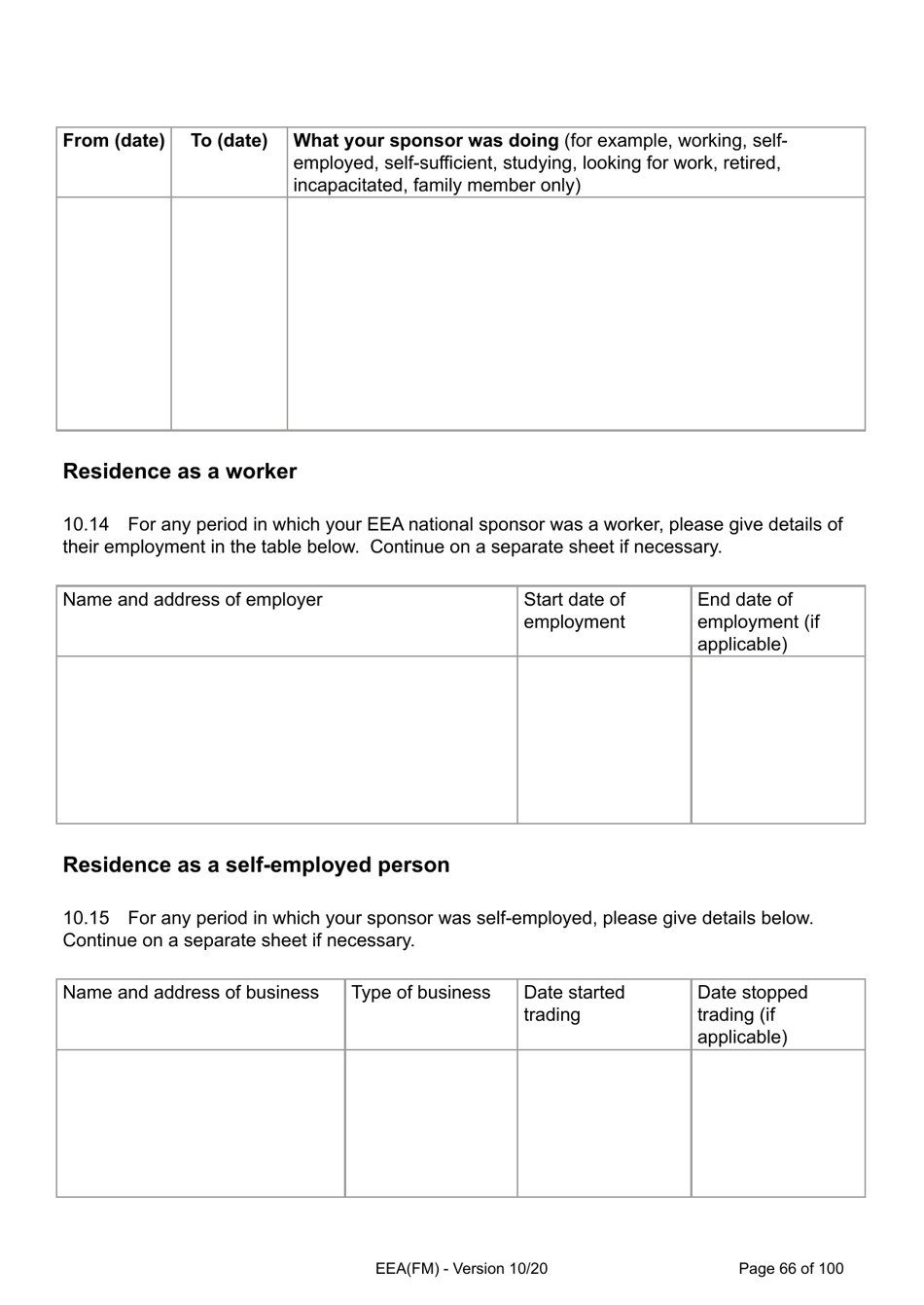 Form EEA(FM) Application for a Registration Certificate or Residence Card as the Family Member of a European Economic Area (Eea) or Swiss National - United Kingdom, Page 66