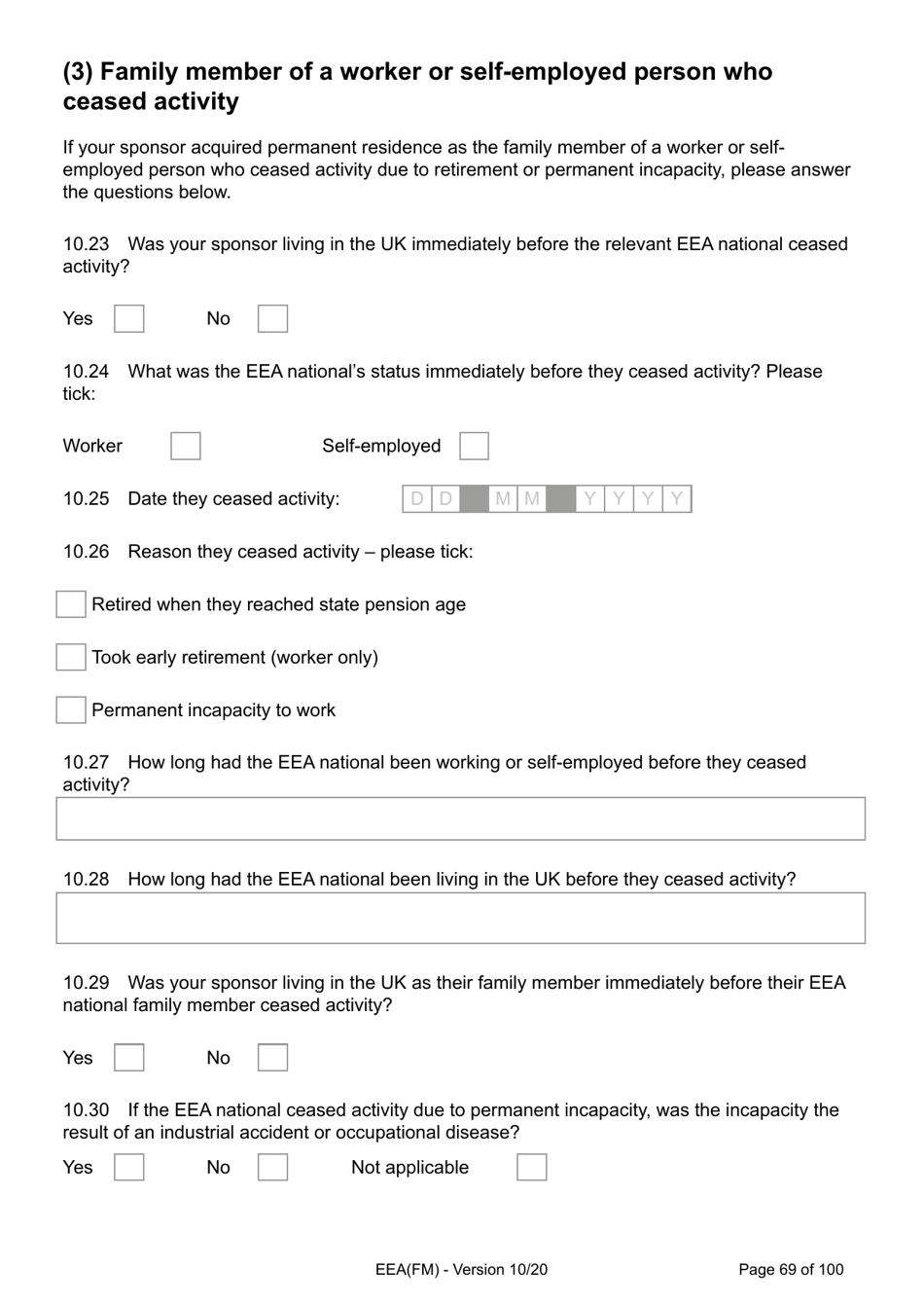 Form EEA(FM) Application for a Registration Certificate or Residence Card as the Family Member of a European Economic Area (Eea) or Swiss National - United Kingdom, Page 69