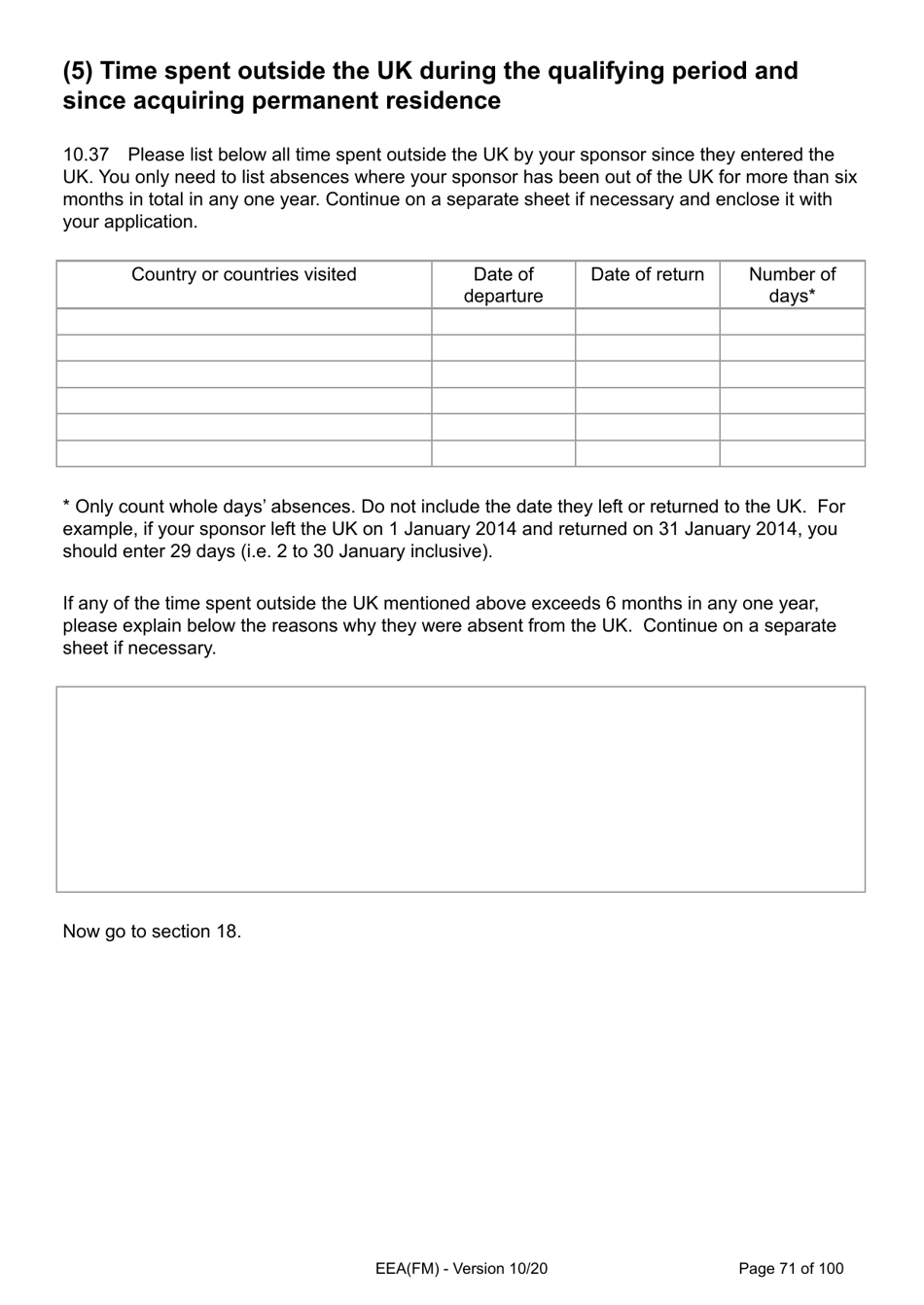 Form EEA(FM) Application for a Registration Certificate or Residence Card as the Family Member of a European Economic Area (Eea) or Swiss National - United Kingdom, Page 71